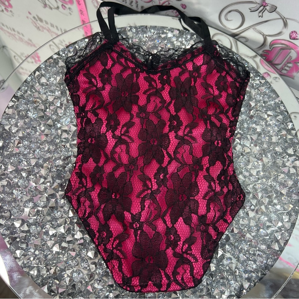 Bag mini corset y2k Women's Hot Pink and Black Lace Satin Teddy Bodysuit bag - Picture 4 of 6
